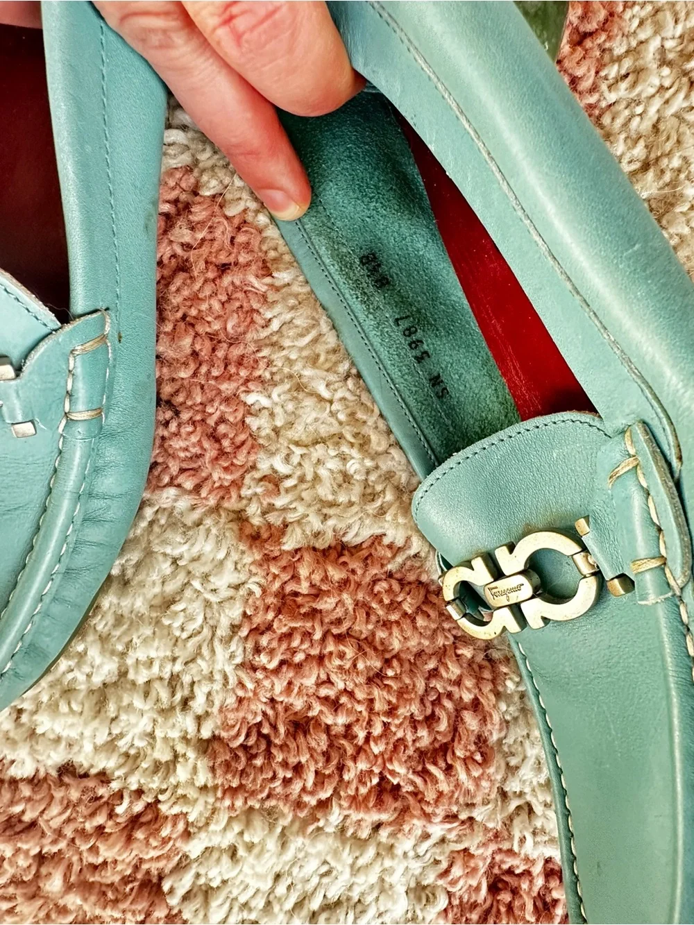 Vintage 2004 Ferragamo Turquoise Women’s Leather Loafers with Silver Bit Detail